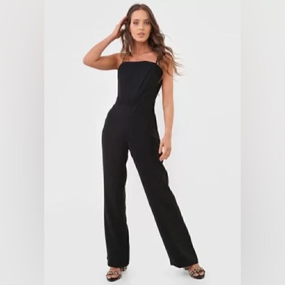 NWT Banana Republic Black Strappy Wide Flare Leg Jumpsuit Size 8